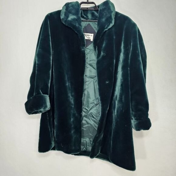 Monica Gray Vintage Green Faux Fur Coat Mid Length Jacket Extra Large - Picture 2 of 13